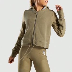 Gymshark olive green hooded bomber jacket